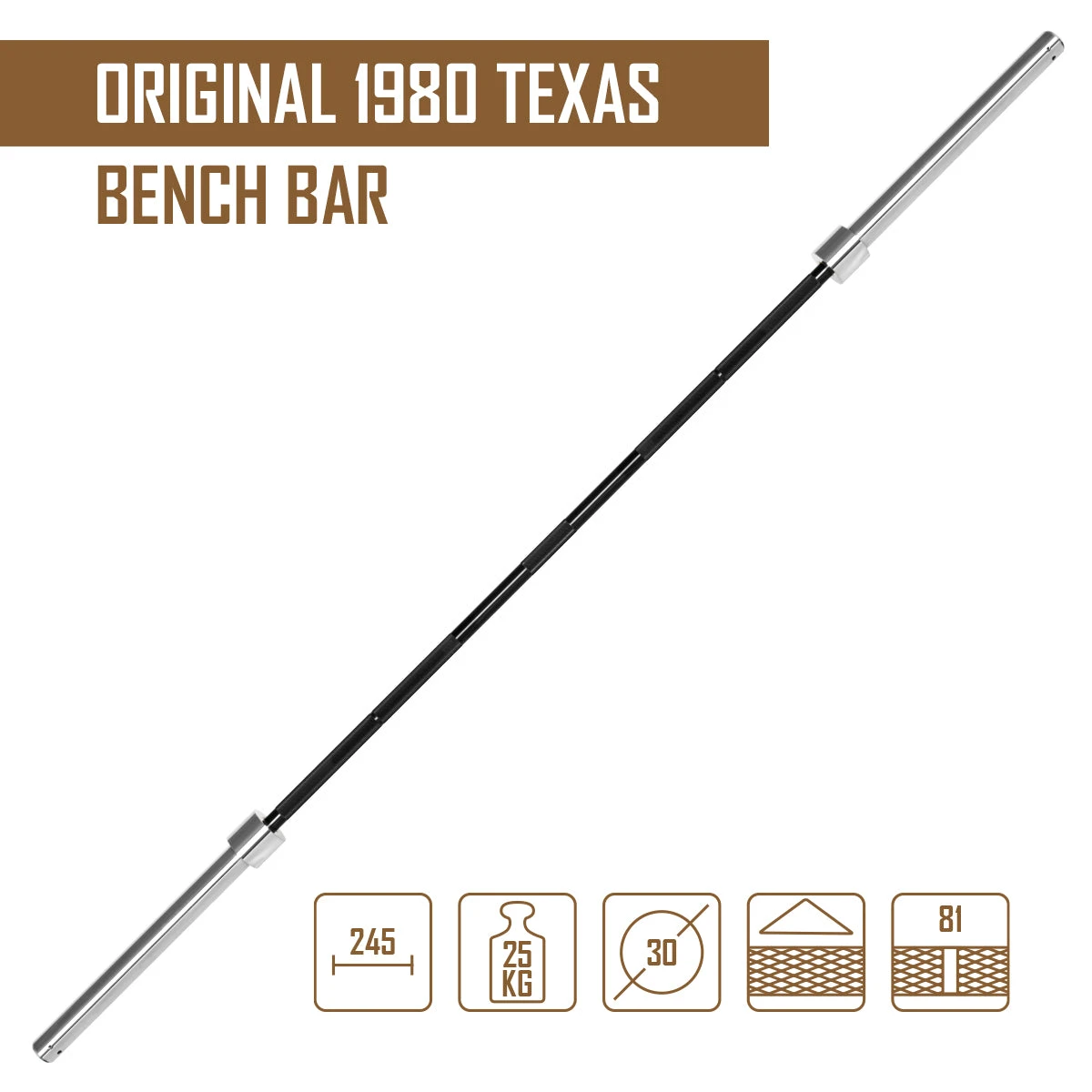 Original Texas Bench Bar, 25kg – Verchromte Scheibenaufnahme & Schwarzer Schaft 2 Original Texas Bench Bar, 25kg – Verchromte Scheibenaufnahme & Schwarzer Schaft – Bild 2