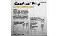 Engel Nutrition WORKAHOLIC® PUMP - 660g -Heimfitnessgeschäft workaholic pump zutaten naehrwerte 2